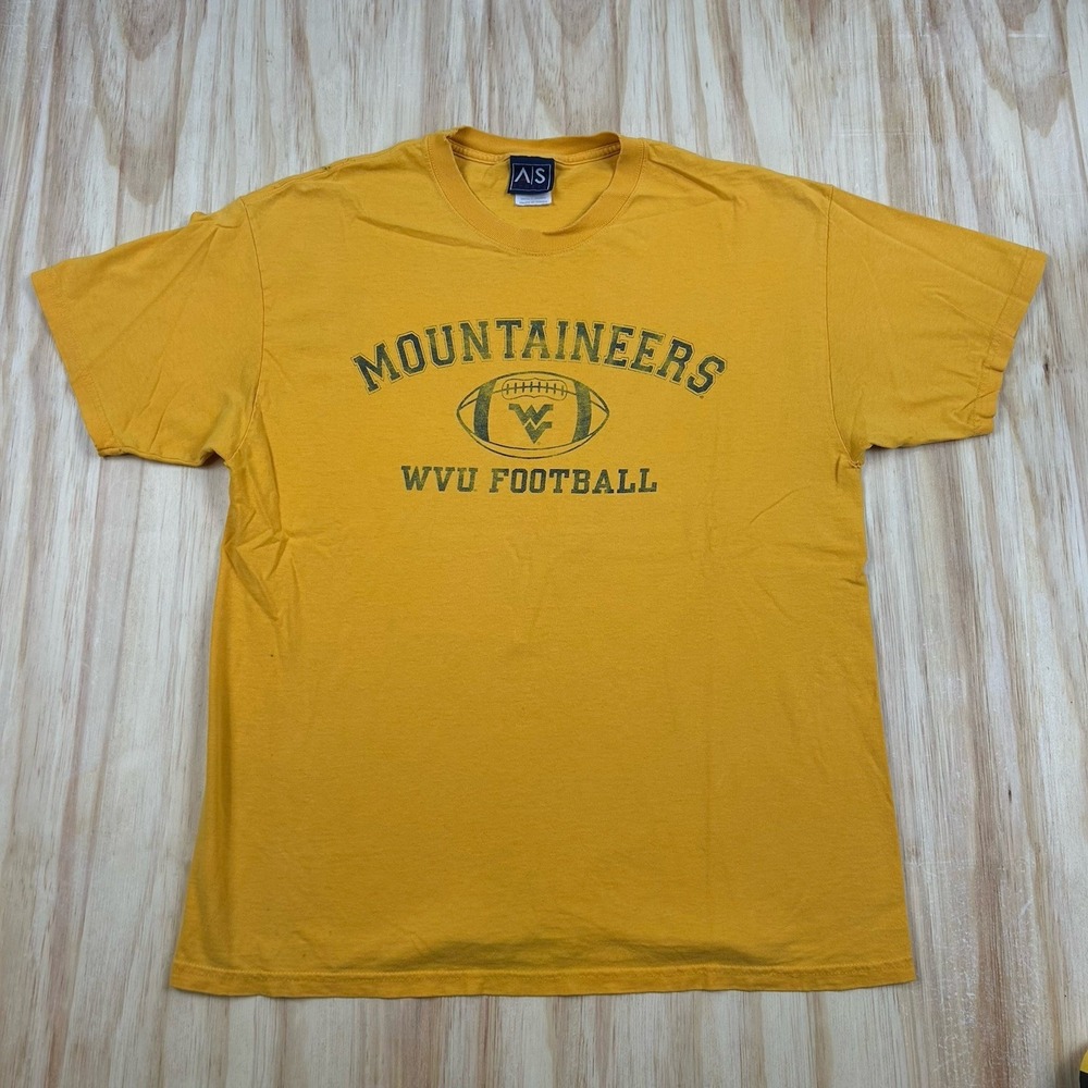 VTG West Virginia Mountaineers Football T Shirt Men L Yellow WVU Y2K